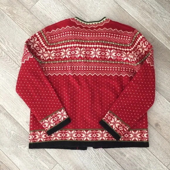 Susan Bristol Women Wool Cardigan Sweater Nordic Fair Isle Metal Clasps Hooks Lg - Picture 4 of 9